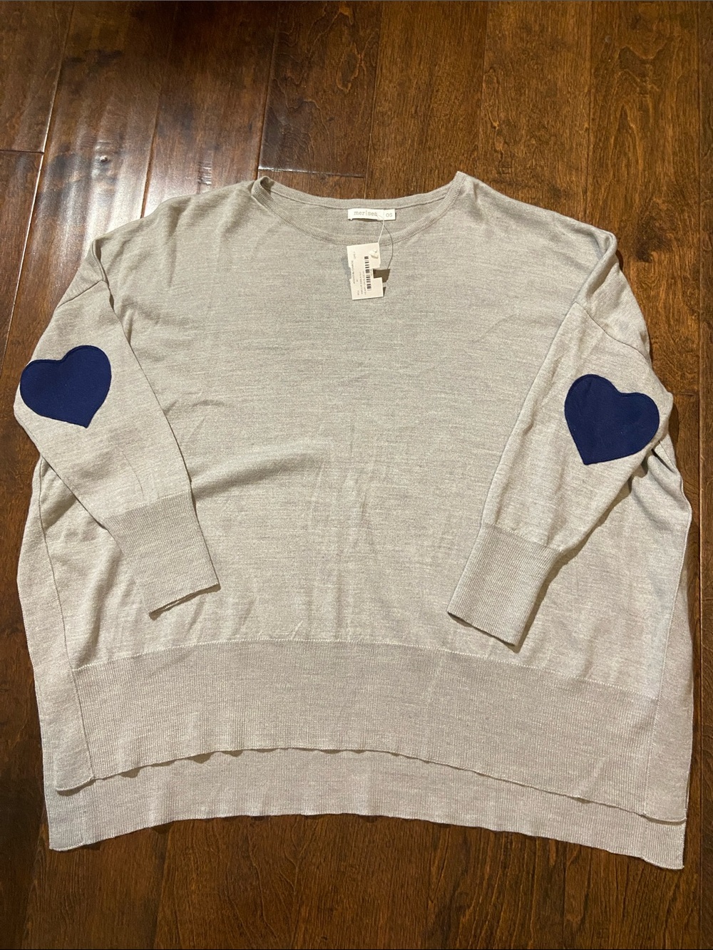 Mersea amour sweater one size sweater heart elbow patch open side seams fall